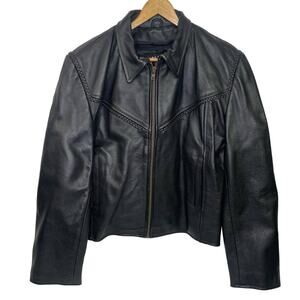 All State Leather Jacket Vintage Coat Biker Moto Zip Up 90s Quilted Lining